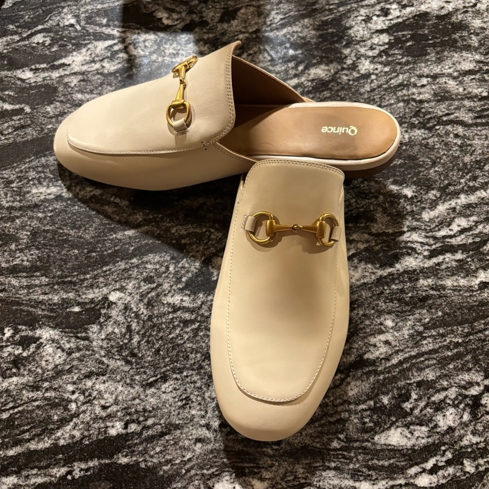 Quince Cream Mules with Gold Accent